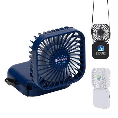 Whirlwind Mini Folding Rechargeable Fan with Lanyard